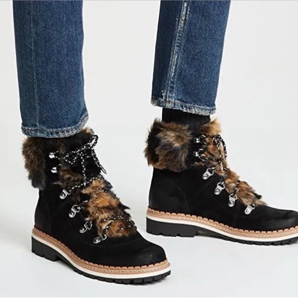 Sam Edelman Bronte Suede & Faux-Fur Booties size 6.5 Black Brown Lace‎ Up